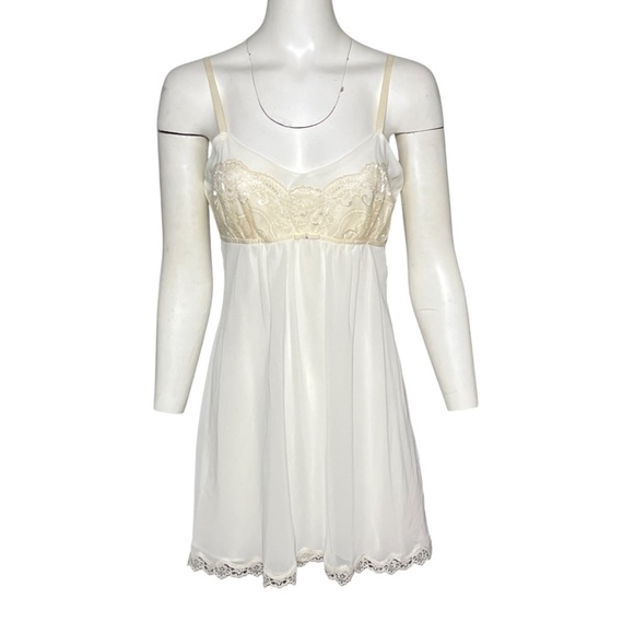 Oscar de la Renta Pink Label Sleeveless Babydoll Chemise Nightgown Ivory Size M - Picture 7 of 7